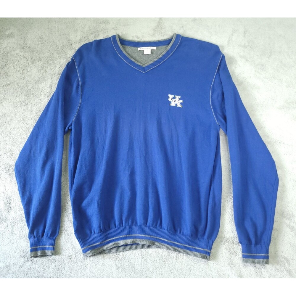 Kentucky Wildcats Sweater Mens Small Blue UK Logo V-neck Cutter & Buck